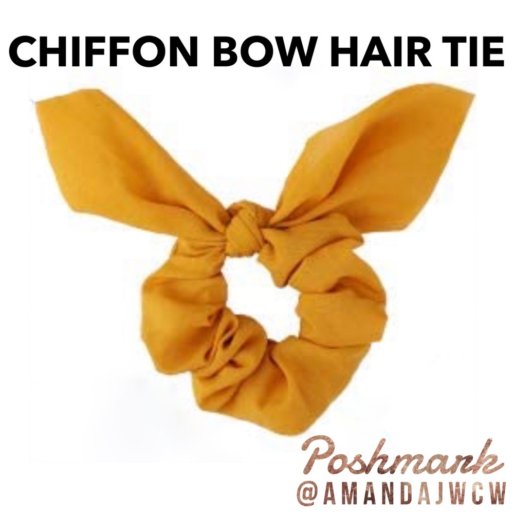 Chiffon Bow Hair Tie Scrunchie- Deep Yellow